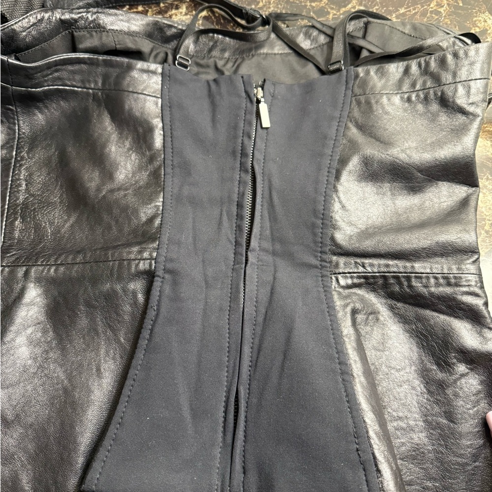 Bebe Black Leather and Fabric Top